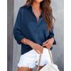 imageBTFBM Button Down Satin Blouses for Women Dressy Casual Lapel V Neck Long Sleeve Shirts Loose Business Work Tops 2024Solid Navy