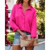 imageBTFBM Button Down Satin Blouses for Women Dressy Casual Lapel V Neck Long Sleeve Shirts Loose Business Work Tops 2024Solid Rose Red