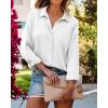 imageBTFBM Button Down Satin Blouses for Women Dressy Casual Lapel V Neck Long Sleeve Shirts Loose Business Work Tops 2024Solid White