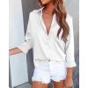 imageBTFBM Button Down Satin Blouses for Women Dressy Casual Lapel V Neck Long Sleeve Shirts Loose Business Work Tops 2024Solid White