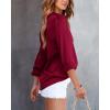 imageBTFBM Button Down Satin Blouses for Women Dressy Casual Lapel V Neck Long Sleeve Shirts Loose Business Work Tops 2024Solid Wine Red