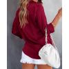 imageBTFBM Button Down Satin Blouses for Women Dressy Casual Lapel V Neck Long Sleeve Shirts Loose Business Work Tops 2024Solid Wine Red