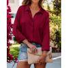 imageBTFBM Button Down Satin Blouses for Women Dressy Casual Lapel V Neck Long Sleeve Shirts Loose Business Work Tops 2024Solid Wine Red