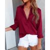 imageBTFBM Button Down Satin Blouses for Women Dressy Casual Lapel V Neck Long Sleeve Shirts Loose Business Work Tops 2024Solid Wine Red
