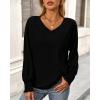 imageBTFBM Long Sleeve Shirts for Women Dressy Casual Loose V Neck Smocked Puff Sleeve Tops Blouses Fall Clothes 2024Black
