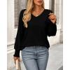imageBTFBM Long Sleeve Shirts for Women Dressy Casual Loose V Neck Smocked Puff Sleeve Tops Blouses Fall Clothes 2024Black