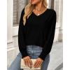 imageBTFBM Long Sleeve Shirts for Women Dressy Casual Loose V Neck Smocked Puff Sleeve Tops Blouses Fall Clothes 2024Black