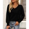 imageBTFBM Long Sleeve Shirts for Women Dressy Casual Loose V Neck Smocked Puff Sleeve Tops Blouses Fall Clothes 2024Black