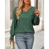 imageBTFBM Long Sleeve Shirts for Women Dressy Casual Loose V Neck Smocked Puff Sleeve Tops Blouses Fall Clothes 2024Dark Green