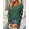 imageBTFBM Long Sleeve Shirts for Women Dressy Casual Loose V Neck Smocked Puff Sleeve Tops Blouses Fall Clothes 2024Dark Green