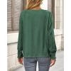 imageBTFBM Long Sleeve Shirts for Women Dressy Casual Loose V Neck Smocked Puff Sleeve Tops Blouses Fall Clothes 2024Dark Green