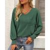 imageBTFBM Long Sleeve Shirts for Women Dressy Casual Loose V Neck Smocked Puff Sleeve Tops Blouses Fall Clothes 2024Dark Green