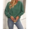 imageBTFBM Long Sleeve Shirts for Women Dressy Casual Loose V Neck Smocked Puff Sleeve Tops Blouses Fall Clothes 2024Dark Green