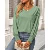 imageBTFBM Long Sleeve Shirts for Women Dressy Casual Loose V Neck Smocked Puff Sleeve Tops Blouses Fall Clothes 2024Grass Green