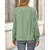 imageBTFBM Long Sleeve Shirts for Women Dressy Casual Loose V Neck Smocked Puff Sleeve Tops Blouses Fall Clothes 2024Grass Green