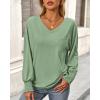 imageBTFBM Long Sleeve Shirts for Women Dressy Casual Loose V Neck Smocked Puff Sleeve Tops Blouses Fall Clothes 2024Grass Green
