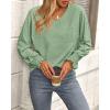 imageBTFBM Long Sleeve Shirts for Women Dressy Casual Loose V Neck Smocked Puff Sleeve Tops Blouses Fall Clothes 2024Grass Green