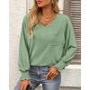 imageBTFBM Long Sleeve Shirts for Women Dressy Casual Loose V Neck Smocked Puff Sleeve Tops Blouses Fall Clothes 2024Grass Green