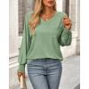 imageBTFBM Long Sleeve Shirts for Women Dressy Casual Loose V Neck Smocked Puff Sleeve Tops Blouses Fall Clothes 2024Grass Green