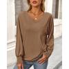imageBTFBM Long Sleeve Shirts for Women Dressy Casual Loose V Neck Smocked Puff Sleeve Tops Blouses Fall Clothes 2024Khaki