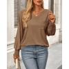 imageBTFBM Long Sleeve Shirts for Women Dressy Casual Loose V Neck Smocked Puff Sleeve Tops Blouses Fall Clothes 2024Khaki