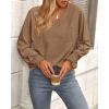 imageBTFBM Long Sleeve Shirts for Women Dressy Casual Loose V Neck Smocked Puff Sleeve Tops Blouses Fall Clothes 2024Khaki