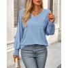 imageBTFBM Long Sleeve Shirts for Women Dressy Casual Loose V Neck Smocked Puff Sleeve Tops Blouses Fall Clothes 2024Light Blue
