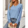 imageBTFBM Long Sleeve Shirts for Women Dressy Casual Loose V Neck Smocked Puff Sleeve Tops Blouses Fall Clothes 2024Light Blue