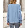 imageBTFBM Long Sleeve Shirts for Women Dressy Casual Loose V Neck Smocked Puff Sleeve Tops Blouses Fall Clothes 2024Light Blue