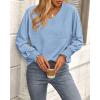 imageBTFBM Long Sleeve Shirts for Women Dressy Casual Loose V Neck Smocked Puff Sleeve Tops Blouses Fall Clothes 2024Light Blue