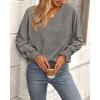 imageBTFBM Long Sleeve Shirts for Women Dressy Casual Loose V Neck Smocked Puff Sleeve Tops Blouses Fall Clothes 2024Light Grey