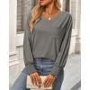 imageBTFBM Long Sleeve Shirts for Women Dressy Casual Loose V Neck Smocked Puff Sleeve Tops Blouses Fall Clothes 2024Light Grey