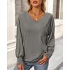 imageBTFBM Long Sleeve Shirts for Women Dressy Casual Loose V Neck Smocked Puff Sleeve Tops Blouses Fall Clothes 2024Light Grey