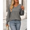 imageBTFBM Long Sleeve Shirts for Women Dressy Casual Loose V Neck Smocked Puff Sleeve Tops Blouses Fall Clothes 2024Light Grey
