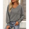 imageBTFBM Long Sleeve Shirts for Women Dressy Casual Loose V Neck Smocked Puff Sleeve Tops Blouses Fall Clothes 2024Light Grey