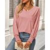 imageBTFBM Long Sleeve Shirts for Women Dressy Casual Loose V Neck Smocked Puff Sleeve Tops Blouses Fall Clothes 2024Pink