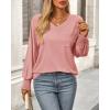 imageBTFBM Long Sleeve Shirts for Women Dressy Casual Loose V Neck Smocked Puff Sleeve Tops Blouses Fall Clothes 2024Pink