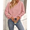 imageBTFBM Long Sleeve Shirts for Women Dressy Casual Loose V Neck Smocked Puff Sleeve Tops Blouses Fall Clothes 2024Pink