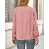 imageBTFBM Long Sleeve Shirts for Women Dressy Casual Loose V Neck Smocked Puff Sleeve Tops Blouses Fall Clothes 2024Pink
