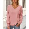 imageBTFBM Long Sleeve Shirts for Women Dressy Casual Loose V Neck Smocked Puff Sleeve Tops Blouses Fall Clothes 2024Pink