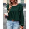 imageBTFBM Long Sleeve Swiss Dot Blouses for Women Dressy Casual Spring Fall Crewneck Boho Western Shirts Business Work TopsSolid Dark Green