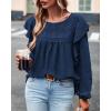 imageBTFBM Long Sleeve Swiss Dot Blouses for Women Dressy Casual Spring Fall Crewneck Boho Western Shirts Business Work TopsSolid Navy