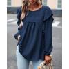 imageBTFBM Long Sleeve Swiss Dot Blouses for Women Dressy Casual Spring Fall Crewneck Boho Western Shirts Business Work TopsSolid Navy