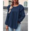 imageBTFBM Long Sleeve Swiss Dot Blouses for Women Dressy Casual Spring Fall Crewneck Boho Western Shirts Business Work TopsSolid Navy