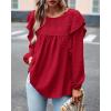 imageBTFBM Long Sleeve Swiss Dot Blouses for Women Dressy Casual Spring Fall Crewneck Boho Western Shirts Business Work TopsSolid Red