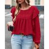 imageBTFBM Long Sleeve Swiss Dot Blouses for Women Dressy Casual Spring Fall Crewneck Boho Western Shirts Business Work TopsSolid Red
