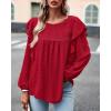 imageBTFBM Long Sleeve Swiss Dot Blouses for Women Dressy Casual Spring Fall Crewneck Boho Western Shirts Business Work TopsSolid Red