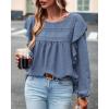 imageBTFBM Long Sleeve Swiss Dot Blouses for Women Dressy Casual Spring Fall Crewneck Boho Western Shirts Business Work TopsSwiss Dot Blue