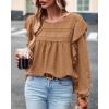 imageBTFBM Long Sleeve Swiss Dot Blouses for Women Dressy Casual Spring Fall Crewneck Boho Western Shirts Business Work TopsSwiss Dot Brown