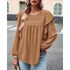 imageBTFBM Long Sleeve Swiss Dot Blouses for Women Dressy Casual Spring Fall Crewneck Boho Western Shirts Business Work TopsSwiss Dot Brown
